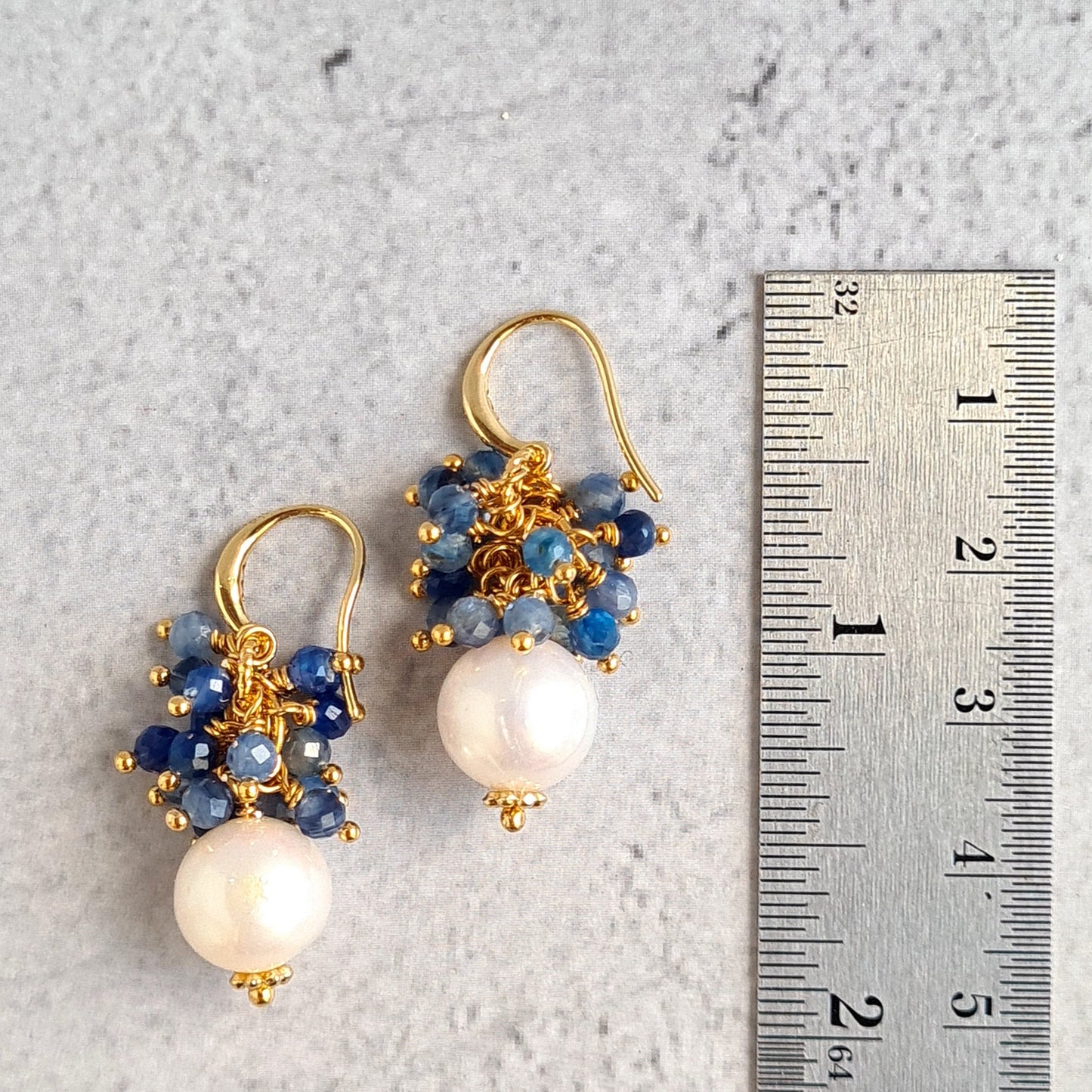 Fresh Water Pearl with Kyanite Gemstone Cluster Earrings, Pendant, Necklace Set