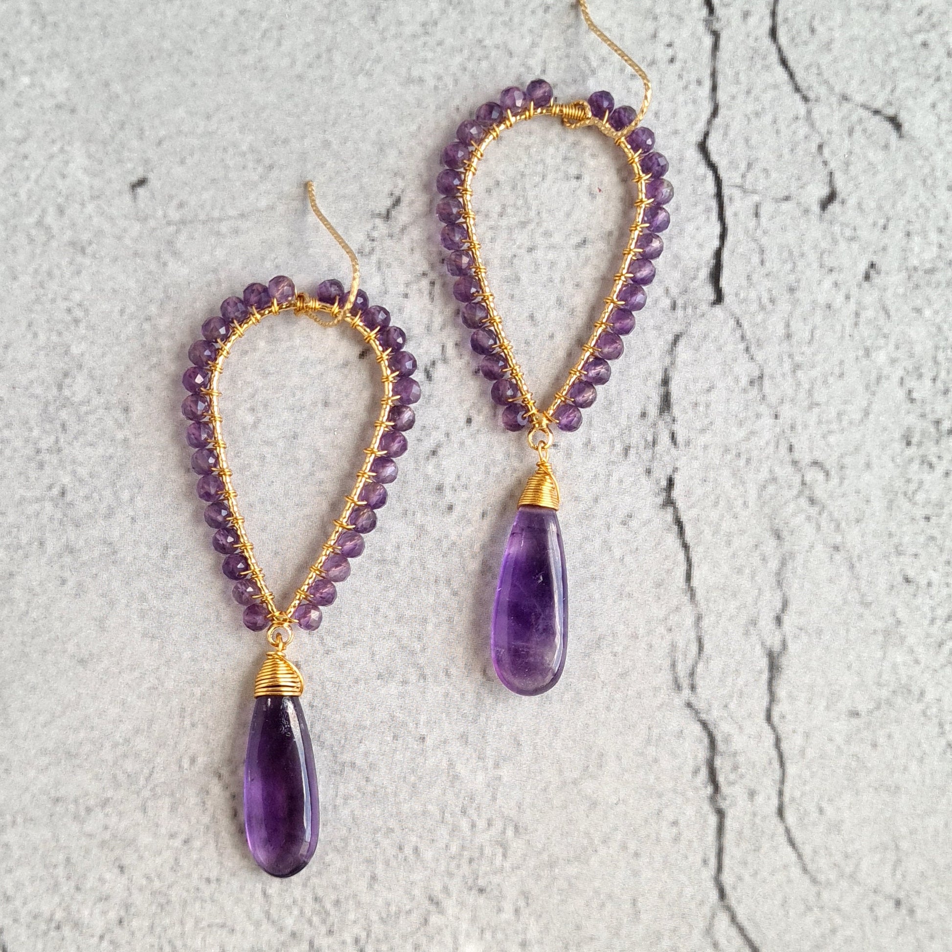 Amethyst Inverted Tear Drop Gemstone Earrings