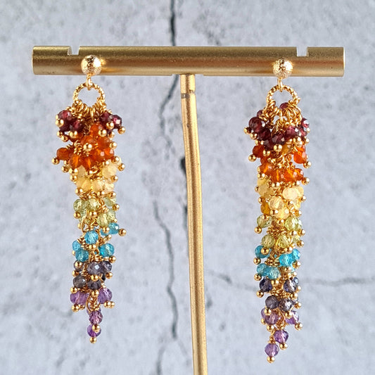 Rainbow Gemstone Cluster Earrings