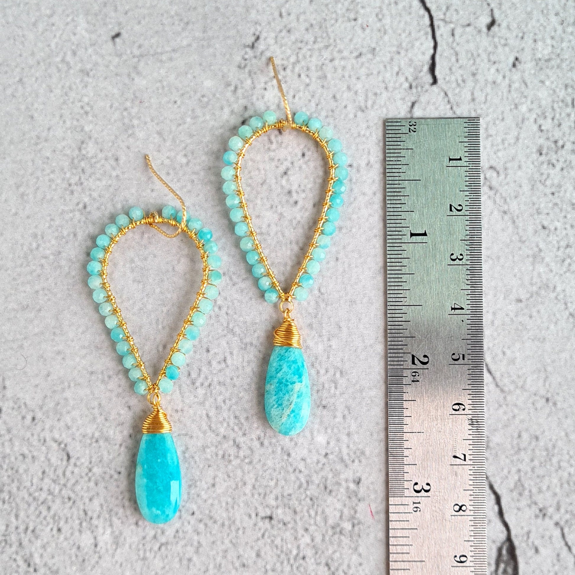 Inverted Tear Drop Gemstone Earrings - Amazonite