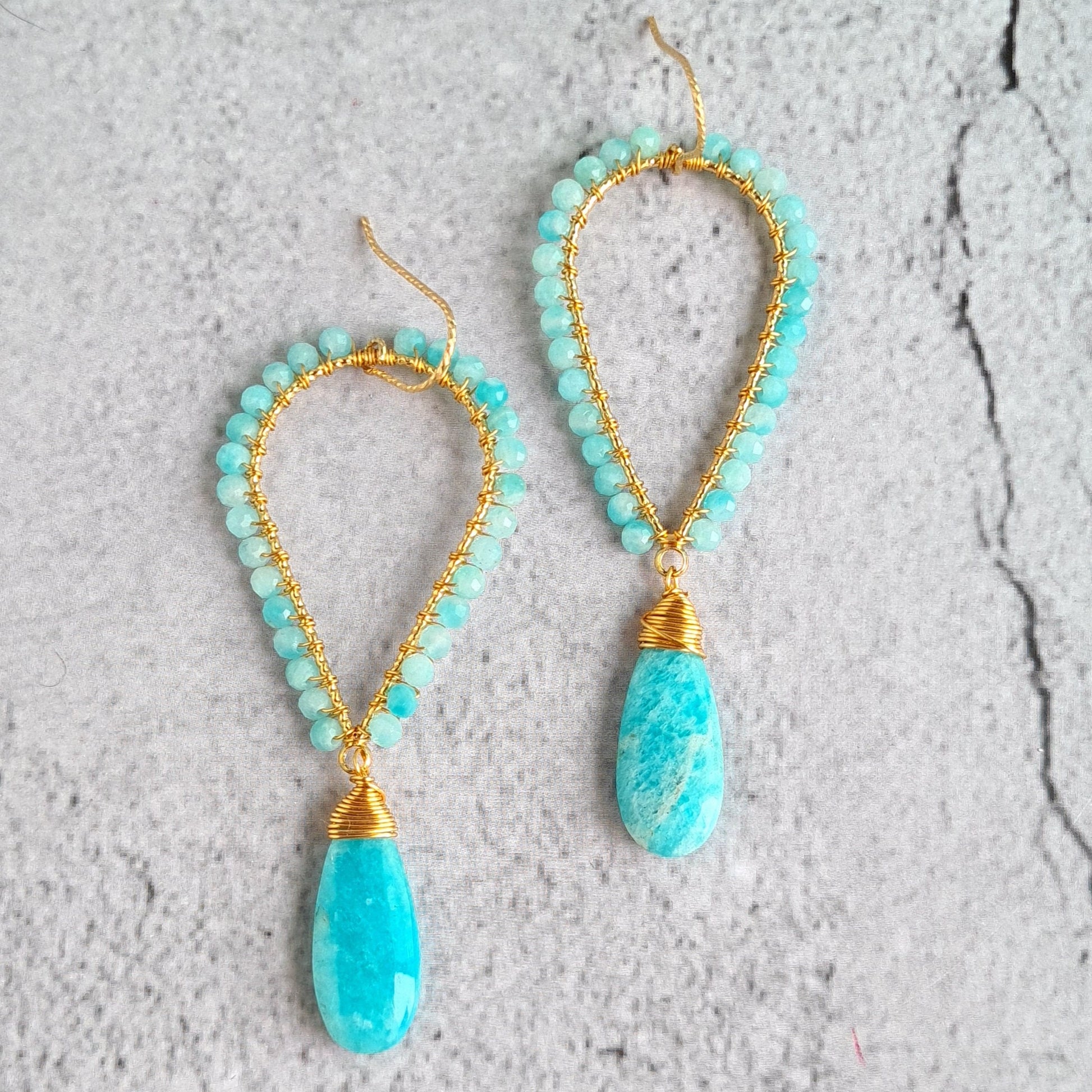 Inverted Tear Drop Gemstone Earrings - Amazonite