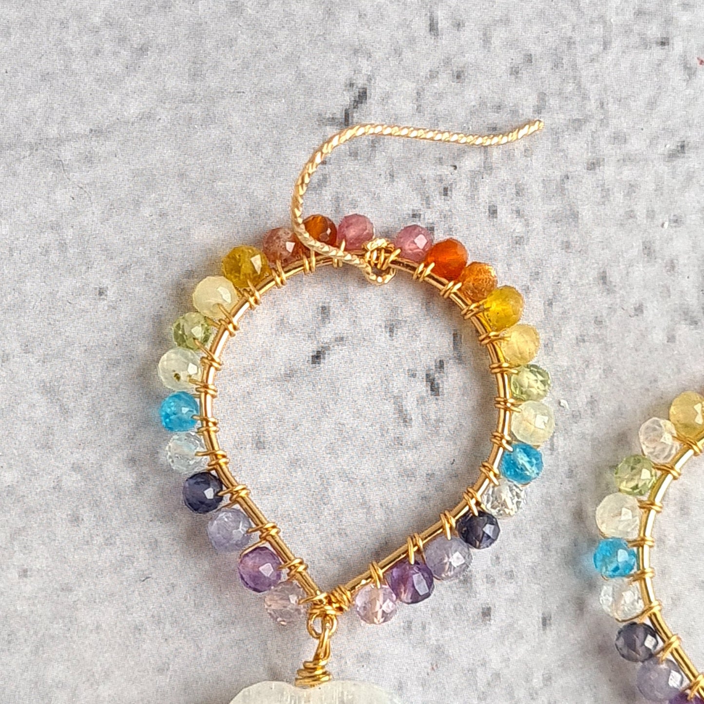 Rainbow Gemstone over Rainbow Moonstone Cloud Earrings