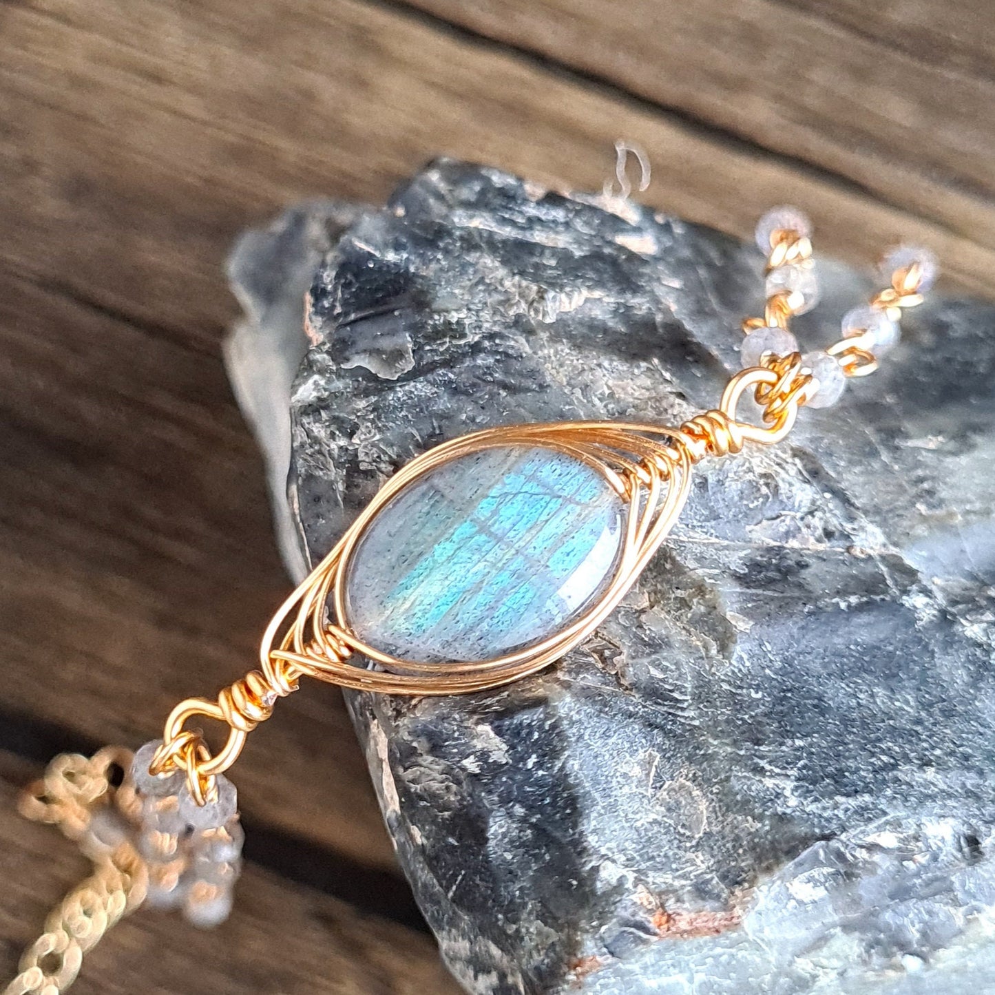 Labradorite Herringbone with Labradorite Chain Gemstone Bracelet