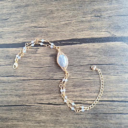 Labradorite Herringbone with Labradorite Chain Gemstone Bracelet