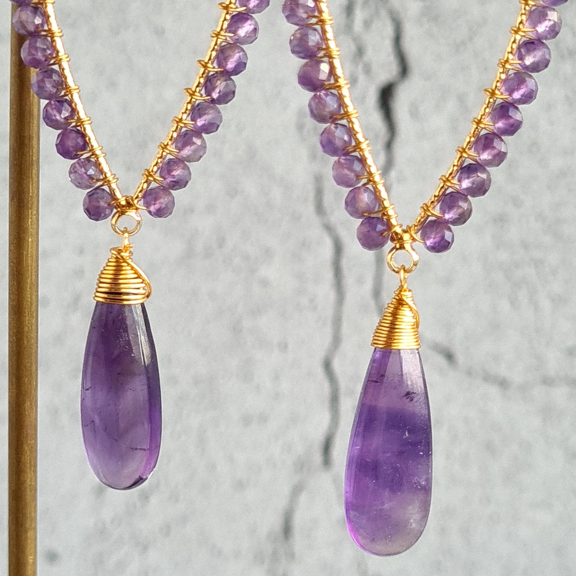 Amethyst Inverted Tear Drop Gemstone Earrings