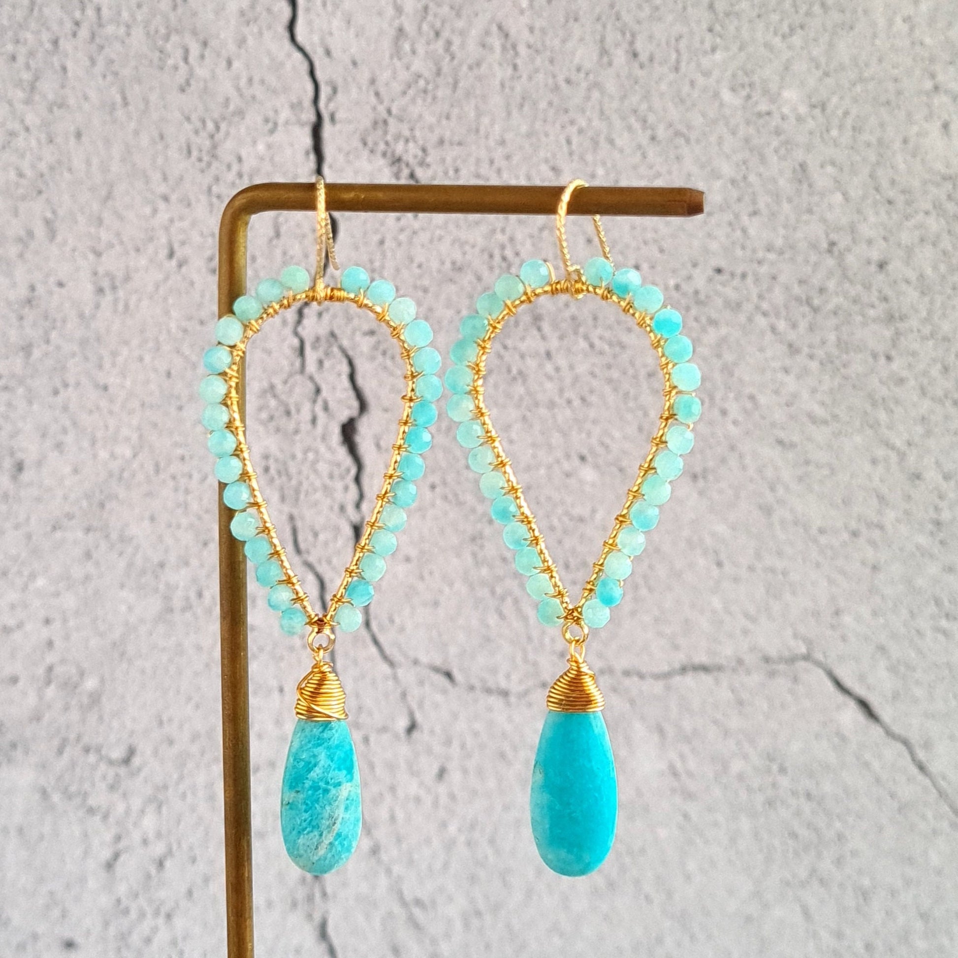 Inverted Tear Drop Gemstone Earrings - Amazonite