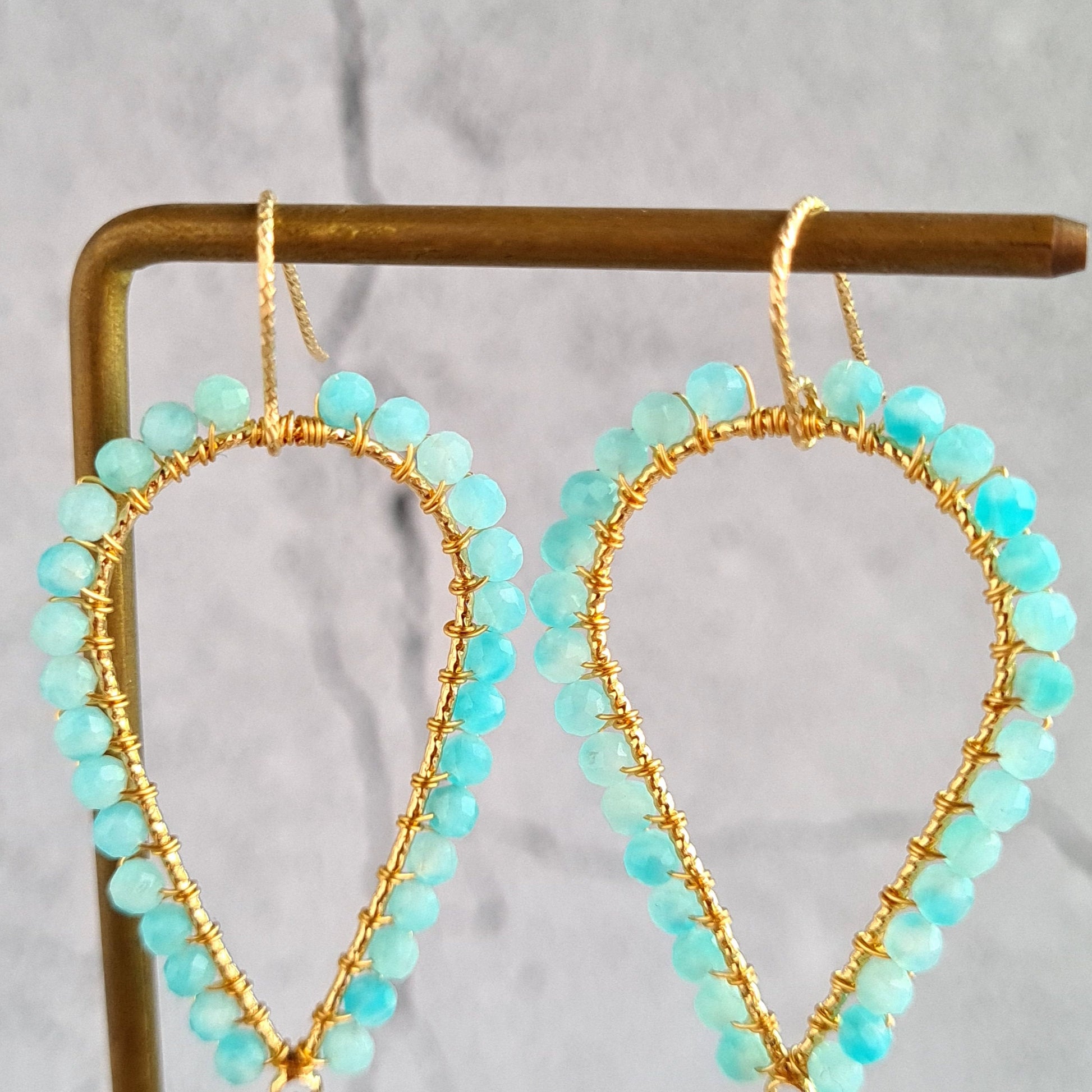 Inverted Tear Drop Gemstone Earrings - Amazonite