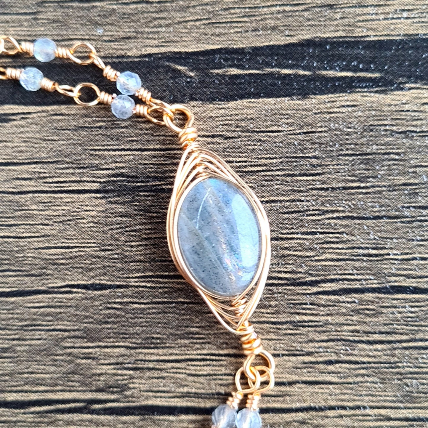 Labradorite Herringbone with Labradorite Chain Gemstone Bracelet