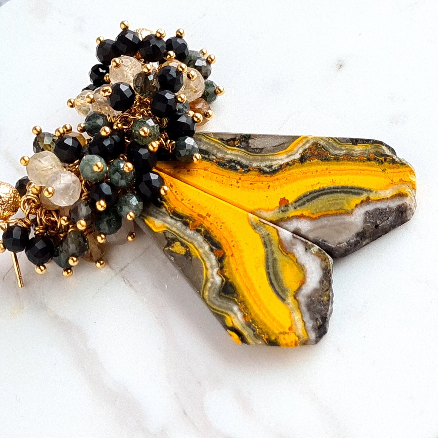 Bumble Bee Jasper with Cluster of Golden Obsidian, Blue Tourmaline, Golden Rutile & Citrine