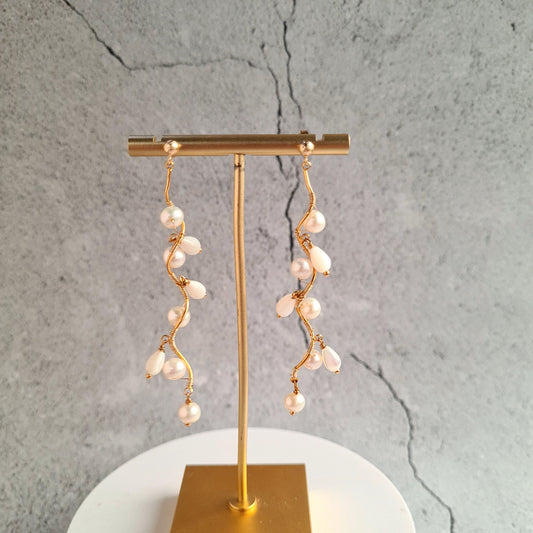 Fresh Water Pearl with Mother of Pearl Tear Drop Vine Earrings