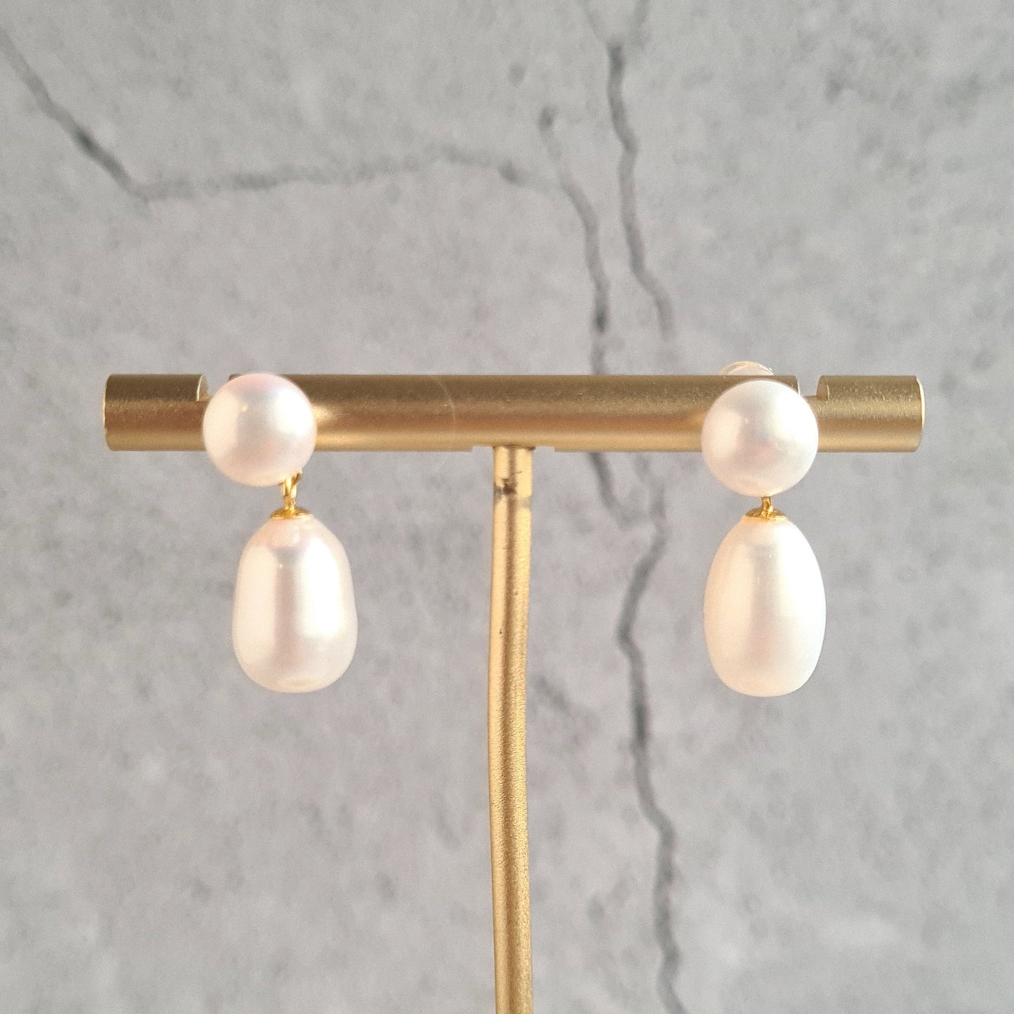 Double Fresh Water Pearl Ear Post - Gold