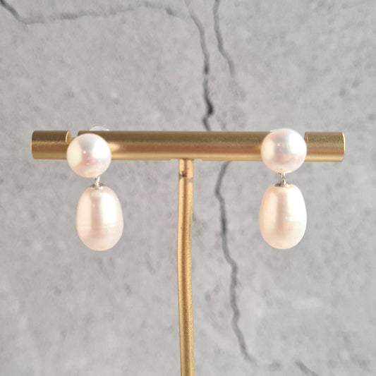 Double Fresh Water Pearl Ear Post - Silver