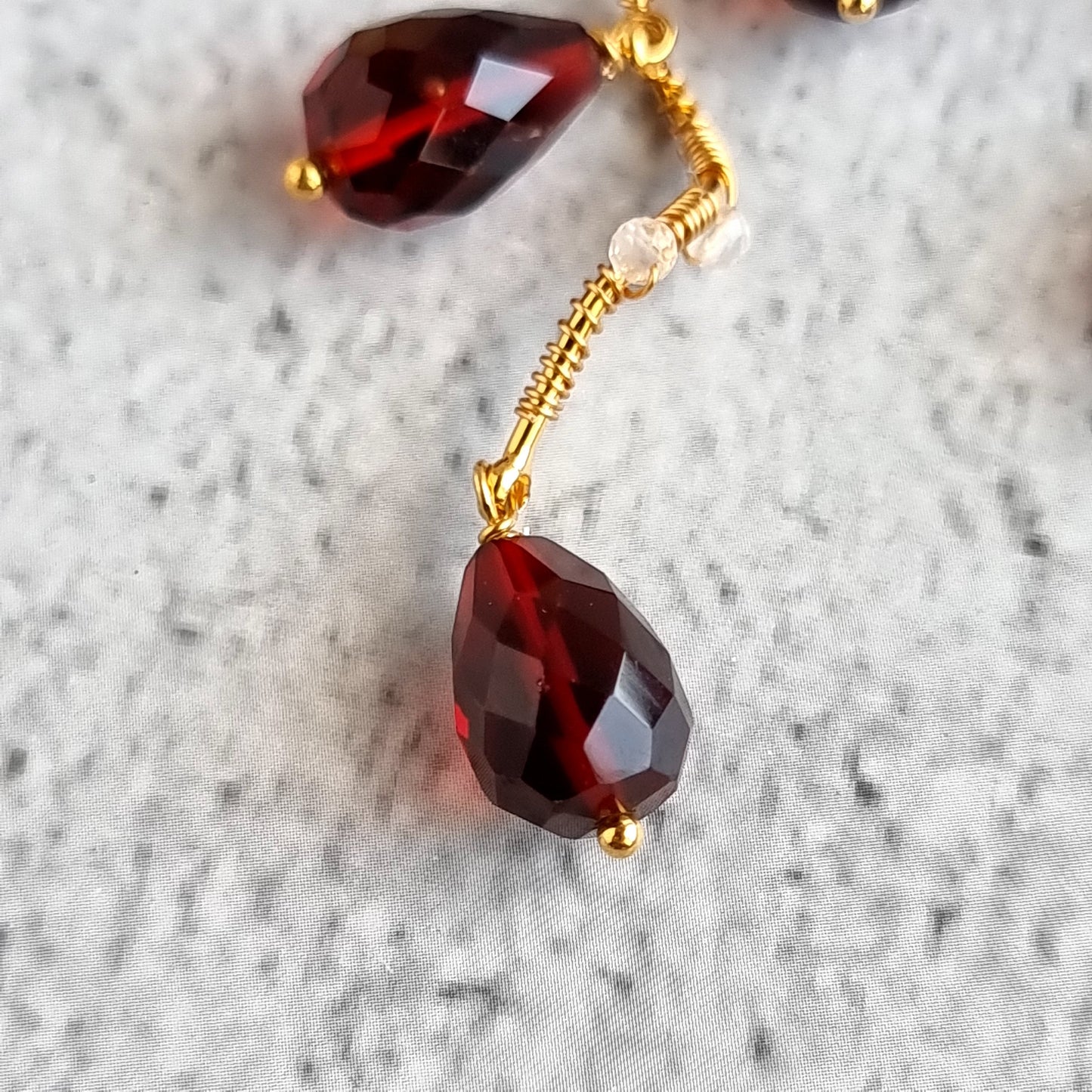 Vine Gemstone Earrings - Red Hydro Quartz with Rose Quartz