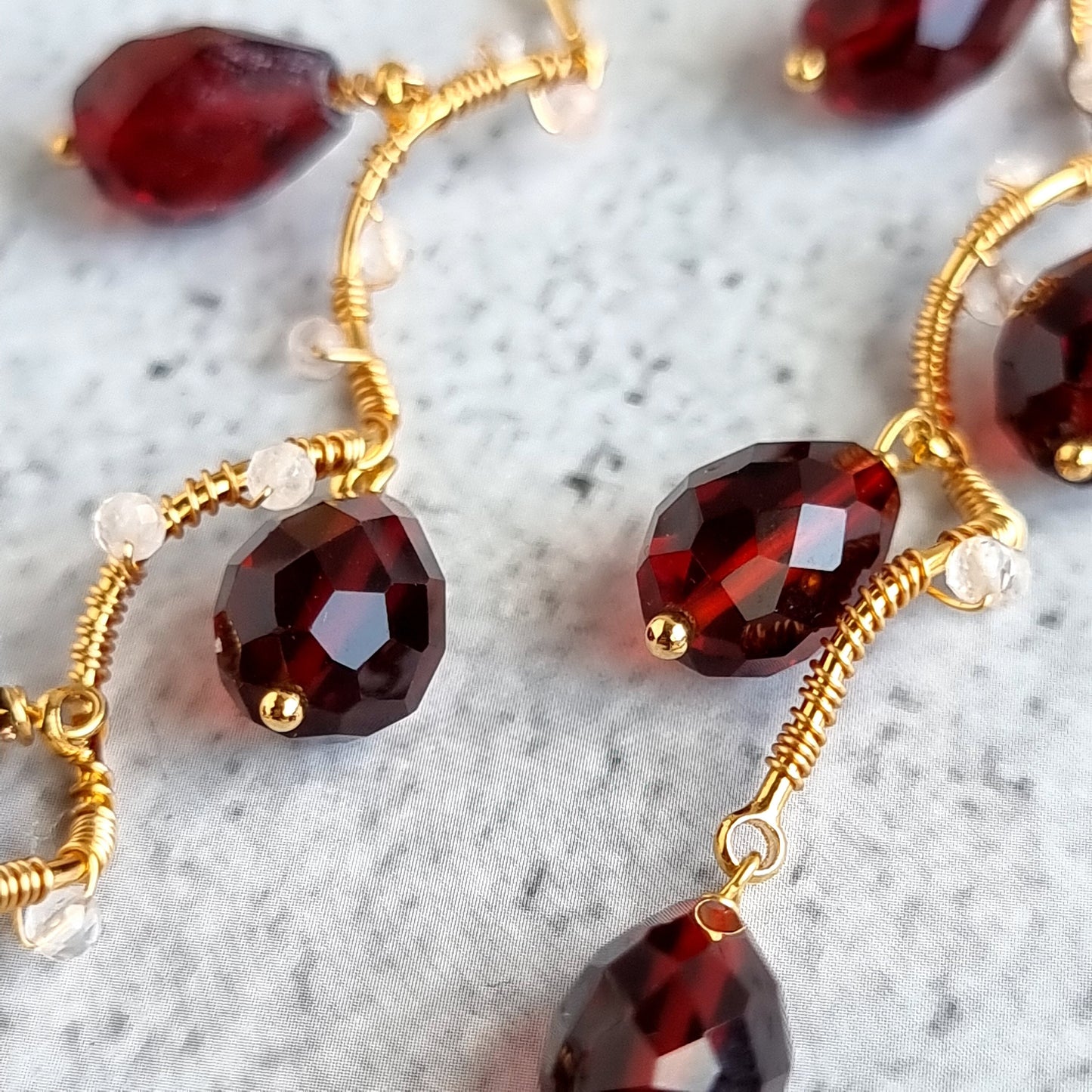 Vine Gemstone Earrings - Red Hydro Quartz with Rose Quartz
