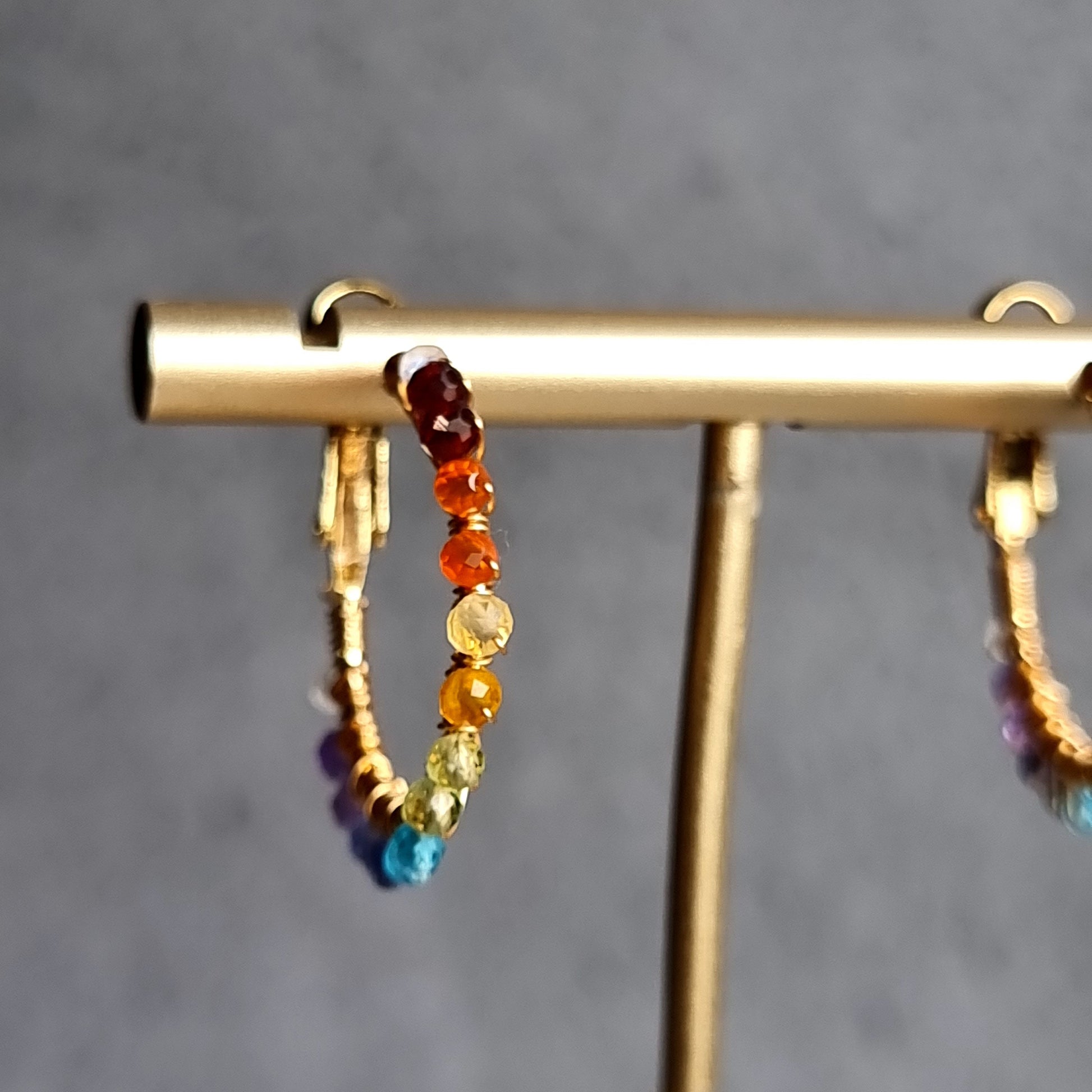 Small Hoop Rainbow Gemstone Earrings - 18 mm