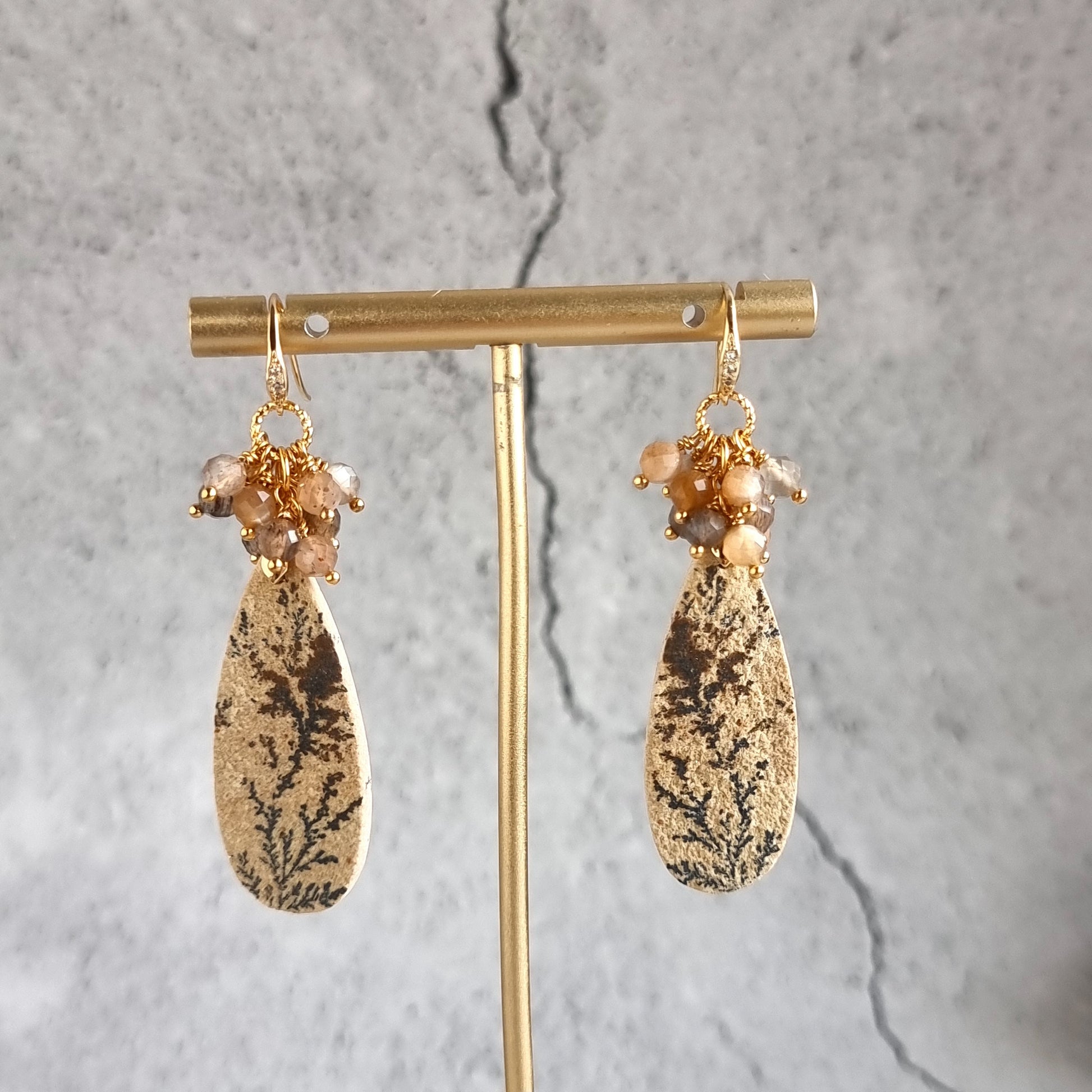 Psilomelane with multi moonstone cluster Gemstone Earrings