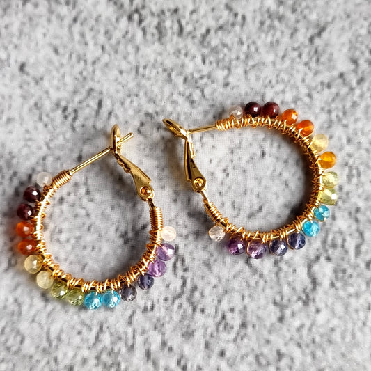Small Hoop Rainbow Gemstone Earrings - 18 mm