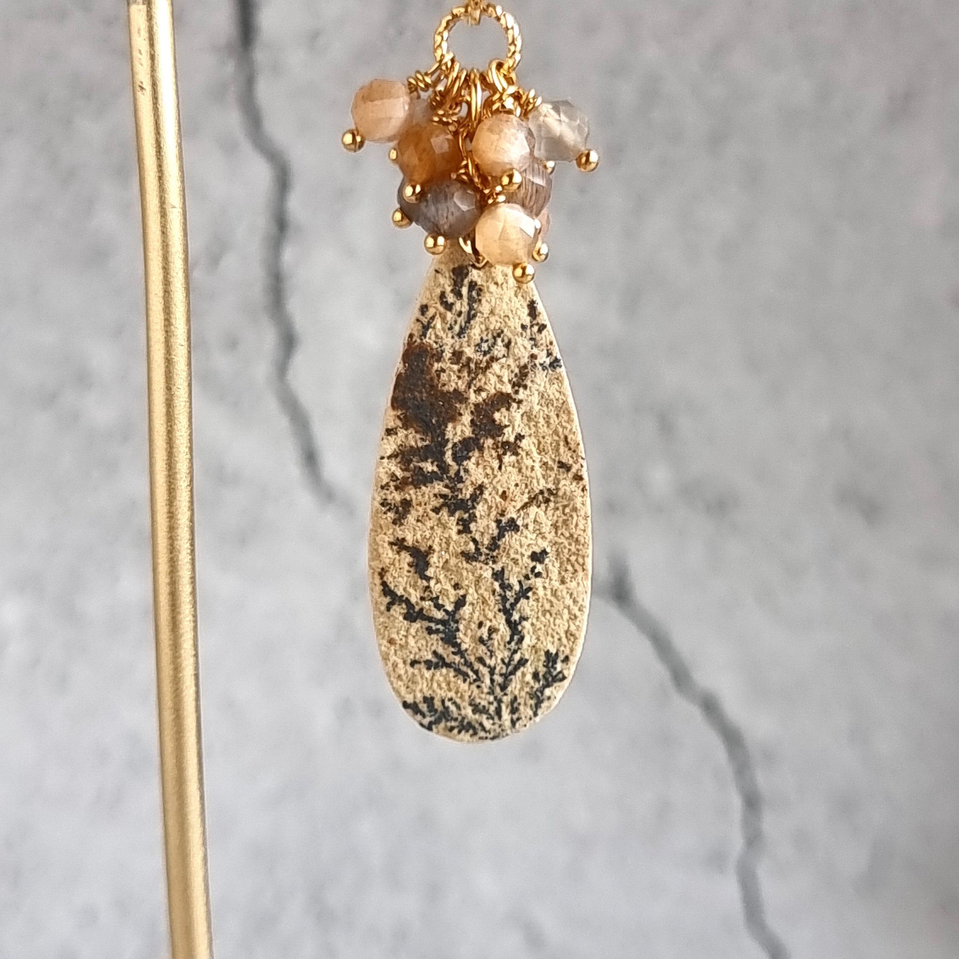 Psilomelane with multi moonstone cluster Gemstone Earrings