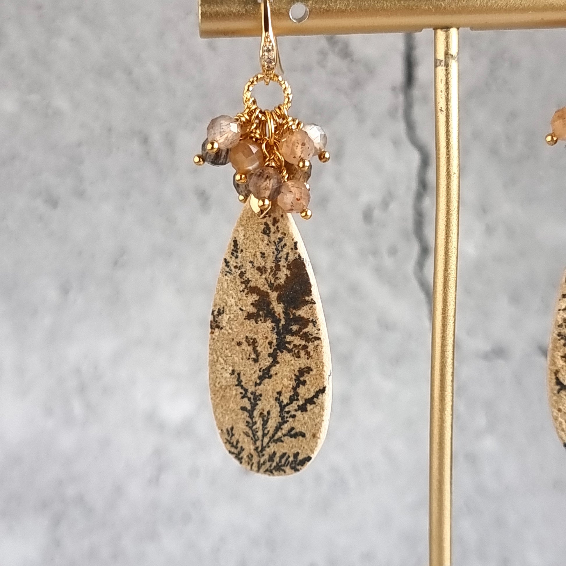 Psilomelane with multi moonstone cluster Gemstone Earrings