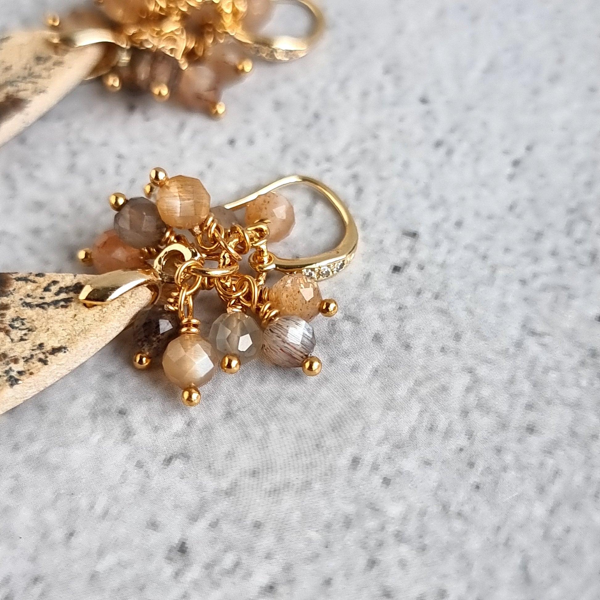 Psilomelane with multi moonstone cluster Gemstone Earrings