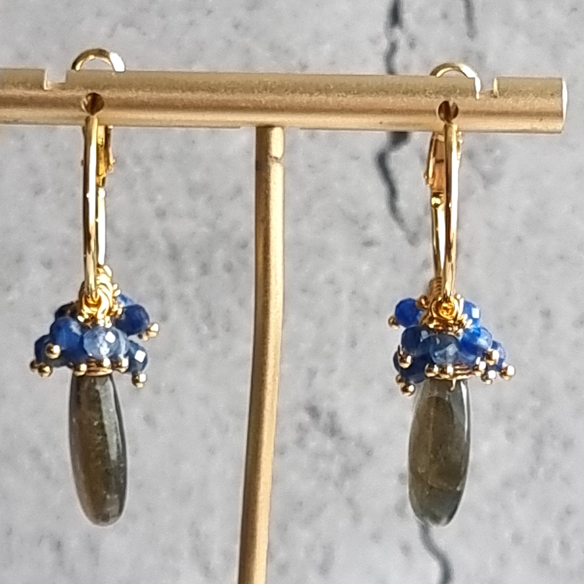 Labradorite with cluster of Kyanite Small Hoop Gemstone Earrings